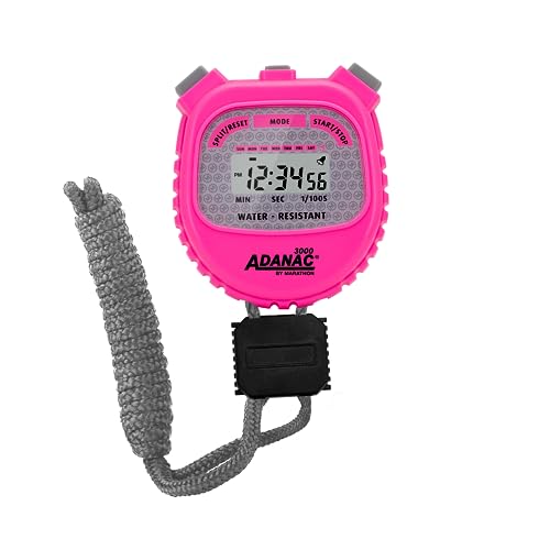 Marathon Adanac 3000 Digital Stopwatch Timer – Acrylic Lens Display for Easy Cleaning | Commercial Grade Waterproof Shock Resistant | Exercise Timer Interval Training – Neon Pink