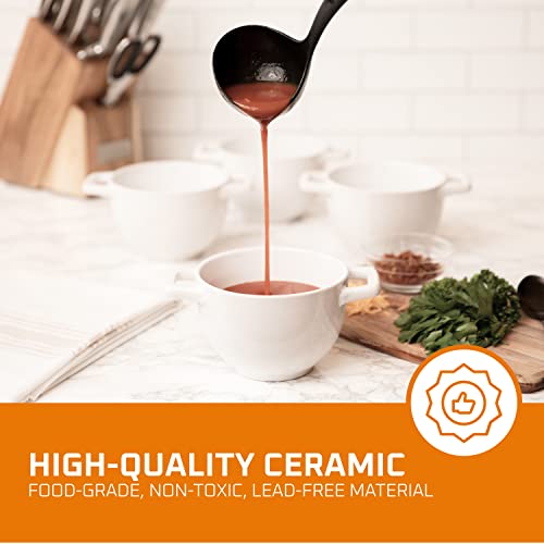 Bruntmor 24 Oz Soup Mug French Onion Soup Mugs With Handles And Lids Microwave Safe, Ceramic Bowls For Rice, Dessert, Pasta, Cereal, Dishwasher, Oven & Broil Safe, Set Of 4 Soup Crocks, White #TOP1