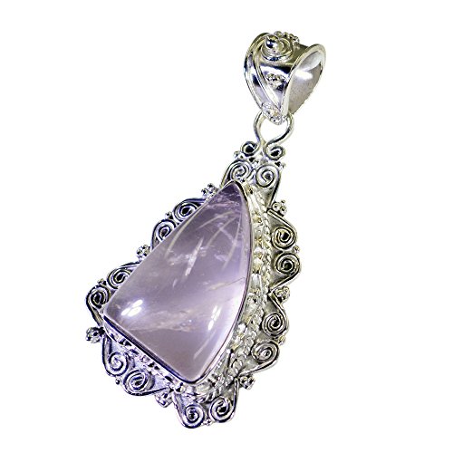 Pendentif en quartz rose véritable et argent massif trillion de style rétro