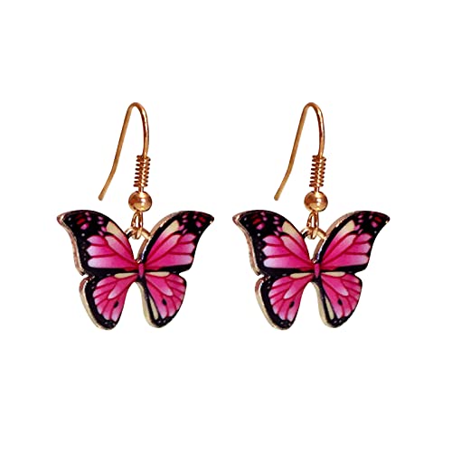 Earrings Large Butterfly Dangle Hook Earrings For Women Girls Colorful Animal Butterflies Drop Dangling Lightweight Earring Earrings For Christmas (Hot Pink, One Size) #TOP16