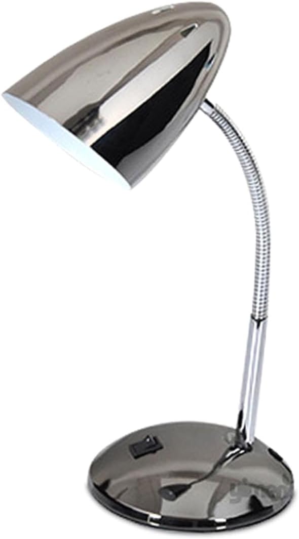 Gooseneck LED Desk Lamp with Eye Care Feature Adjustable Brightness Metal Table Light for Reading and Studying Silver Finish