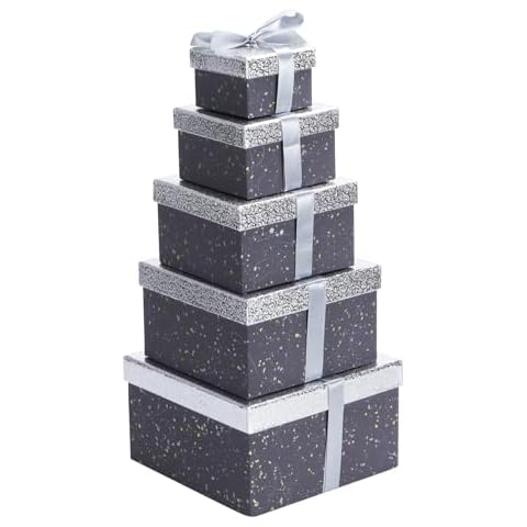 Schliersee 5PCS Gift Boxes with Lids Presents Square Gift Boxes Nesting Gift Boxes for Wedding Presents, Bridesmaid Proposal, Birthday Party Gift Box, Fathers Day Gift Box 8x8x4.7inch Cover