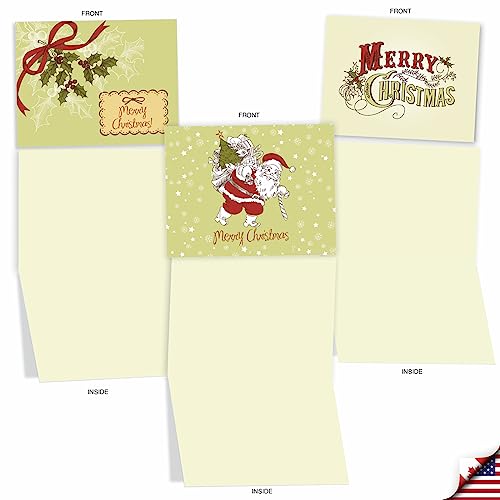 Image of The Best Card Company - 10 Blank Merry Christmas Note Cards (4 x 5.12 Inch) - Boxed Holiday Notecards with Envelopes - Avocado Green Christmas M6646XSB