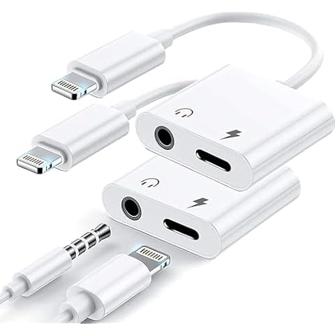 CHAOPAI 2 Pack Lightning to 3.5mm Headphones Adapter for iPhone 2 in 1 Aux Audio+Charge iPhone Splitter Compatible with iPhone 14/13/12/11/XS/XR/X/8/7/iPad/iPod Cover