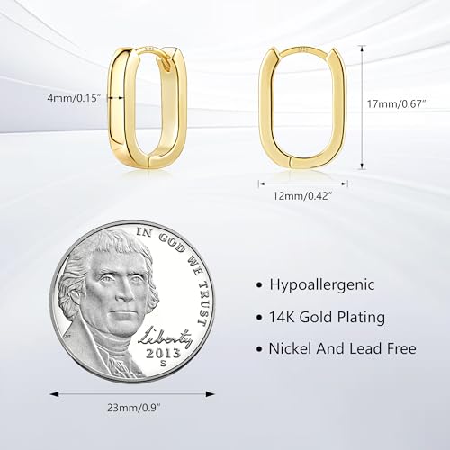 14K Gold Plated Hoop Earrings for Women Trendy Small Chunky Gold Earrings Hypoallergenic 925 Sterling Silver Post Earrings Small Square Thick Huggie Hoops Earrings for Jewelry Gift