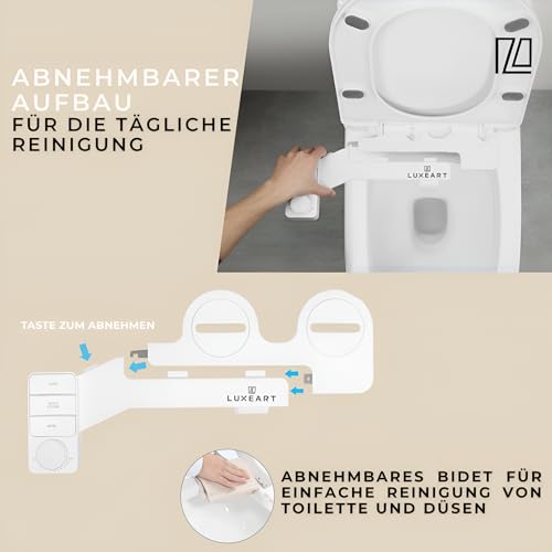 LUXEART NEXORA, Bidet-Aufsatz für Toilette, Dusch WC Aufsatz, Abnehmbares Desgin, mit Front & Rückreinigung, Ohne Strom für saubere Intimpflege als Taharet Dusche