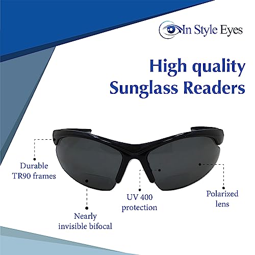 In Style Eyes Blazin' Mawi Wrap Around Bifocal Reading Sunglasses - Semi-rimless, Browline Frame - Polarized Lens3
