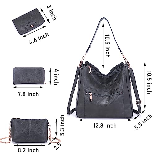 Image of Qiyuer 13 inch Women Spacious Soft PU Handbag Hobo Bag Purse Wallet Set 4pcs | Large, Dual-use Crossbody & Shoulder Bag, Multi-pocket, Divided Compartments, Fits Tablet, Versatile for Daily & Work