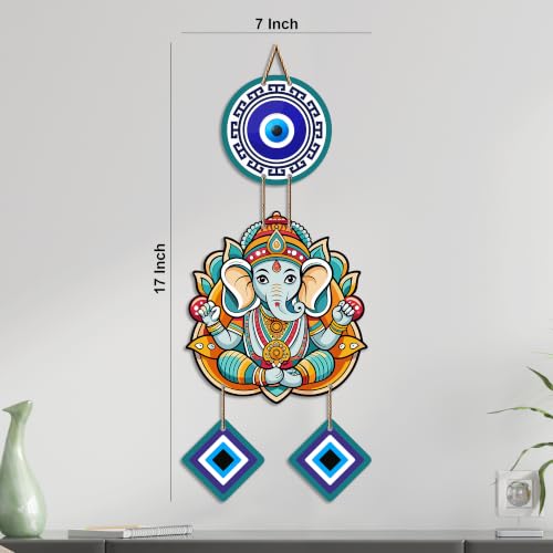 Image of Artvibes Shri Ganesh Evil Eye Protection Wall Hanging for Home Entrance | Nazar Battu MDF Wall Decor | Positive Energy Vastu Art for Living Room | Hallway | Office & Balcony | Gift Item (WH 8555N)