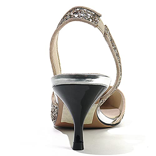 SaraIris Sapato feminino de bico fino, salto baixo stiletto de 3,8 cm, salto baixo gatinho, sem cada