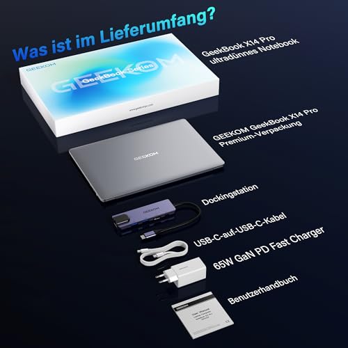 GEEKOM GeekBook X14 Pro Laptop, 999 g Ultraleicht, 14" 2.8K OLED, Ultra 9-185H, 32GB LPDDR5x RAM 7500MT/s, 1TB SSD, 2X USB4, Fingerprint & Webcam-Schieber, bis zu 16 h Akku, Copilot+, Windows 11 Pro – Ansicht 8