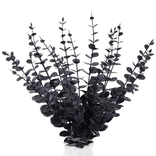 Voqoza 18pcs Black Eucalyptus Stems Greenery Stems Fake Leaves Artificial Flowers Bouquet Faux Branches Centerpiece Flores Plants for Home Party Decor Wedding Decoration
