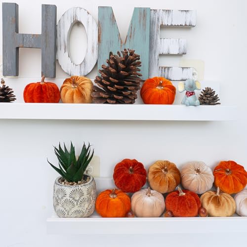 Image of Winlyn Set of 12 Small Faux Fall Harvest Velvet Pumpkins Decorative Fabric Foam Pumpkins in Rust Orange Champagne Gold 3 inch for Autumn Farmhouse Wedding Halloween Thanksgiving Table Centerpiece Decor