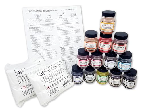 Jacquard Procion Tie Dye Powder 13-Color Set 2/3oz Jars & Soda Ash - Permanent & Washfast - Use Cold Water for Fabric & Clothing