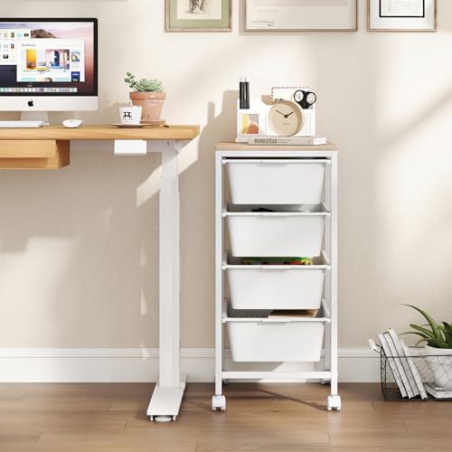 BECOMFORT 4-Drawers Rolling Utility Cart, Storage Cart on Wheels, Teacher Classroom Organizers with Wooden Tabletop & Lockable Wheels, Mobile Trolley Craft Cart for Art Paper Tools School Office - Image 2