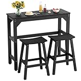 LAHAAP 3 Piece Outdoor Bar Set, 42' Rectangular Pub Height High Top Bar Table & 2 Outdoor Bar Stools for Patio, Garden, Poolside and Bistro, Weatherproof, Black
