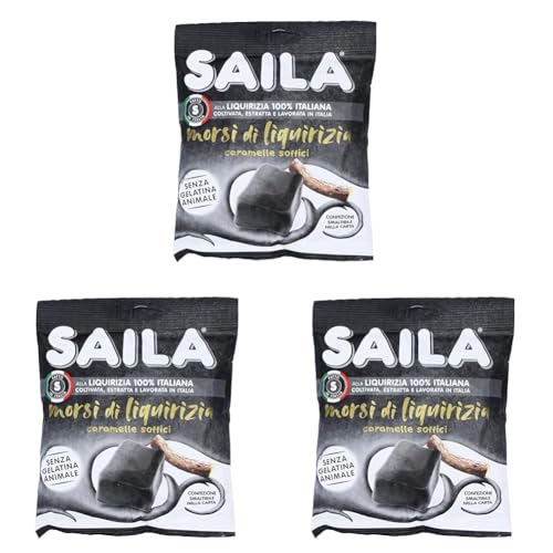 Saila - Morsi di Liquirizia, Caramelle Soffici alla Liquirizia, Aromi Naturali, Senza Glutine - 100 gr, 1.0 unità (Confezione da 3)