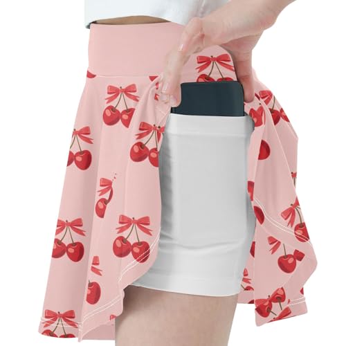 Ribbon Cherry Girls' Tennis Skirts Golf Skort Athletic Dance Running Sport Skirts with Shorts S2