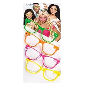 Boland – Brilpartyset, 4 stuks, decoratieve bril zonder glazen, kunststof, jaren 80, themafeest, themafeest