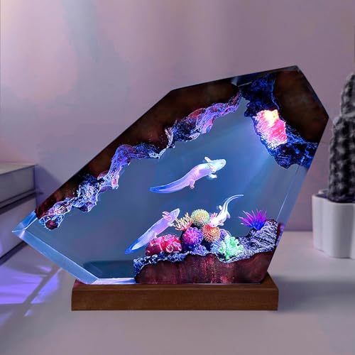 Axolotl Ocean Resin Lamp - Handmade Resin Night Light with USB Port Variable Lights Axolotl Gifts for Girls and Boys Ocean Enthusiast Collectibles Unique Birthday Gifts for Him & Her (6x4)