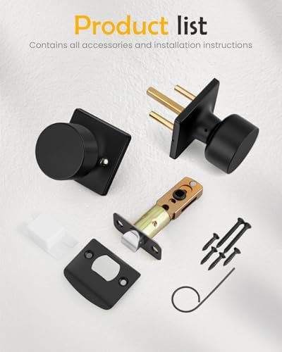Goldenwarm Matte Black Door Knobs Interior, Heavy Duty Keyless Passage Door Handles for Hallway and Closet, Anti-Peeling Stainless Steel Un-Lockable Round Doorknobs, 3 Pack - 1