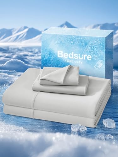 Image of Bedsure Cooling Sheets Full Size, Hot Sleeper Bed Sheets, Up to 18 Inches | Chill Cool Sheet, Deep Pocket, Soft & Breathable Full Size Sheets, 4 Pieces, Grey