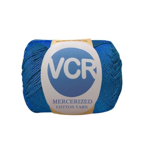 Image of VCR 4 Ply Royal Blue 100% Mercerized Cotton Yarn, 60 Grams Hank, 190 Meters Length, Cotton Combed Ball, Smooth and Glossy Crochet Yarn for Crochet and Knitting, Pack of 1, Suitable for DIY Crafts