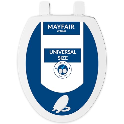 Mayfair Universal Size Slow Close Toilet Seat, Durable Plastic, Fits Round & Elongated Toilets, White