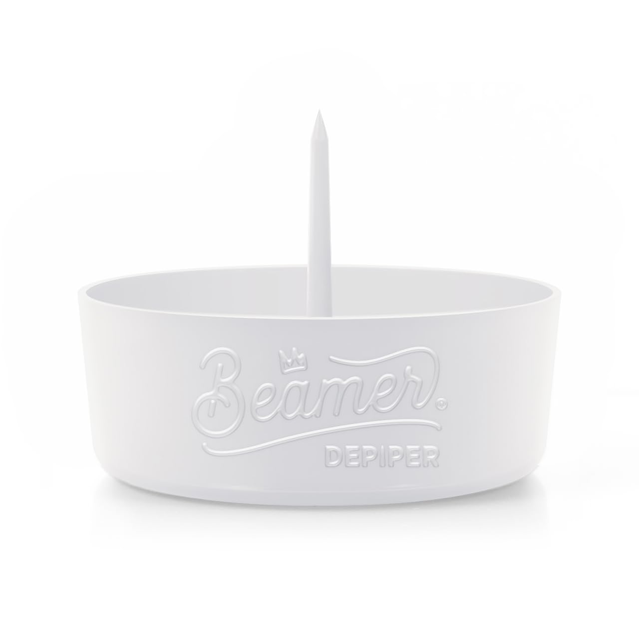 Beamer DePiper White Ashtray with Built in Cleaning Poker Spike Tool to Clean out Pipes and Bowls Quickly and Mess Free and Beamer Smoke Sticker