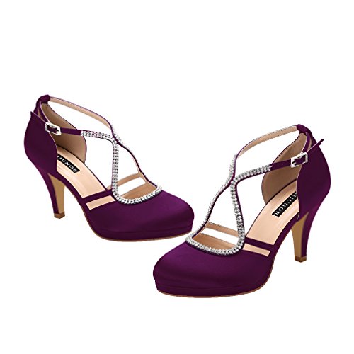 Image of ERIJUNOR Women Comfort Low Heel Closed-Toe Ankle Strap Platform Satin Bridal Wedding Shoes