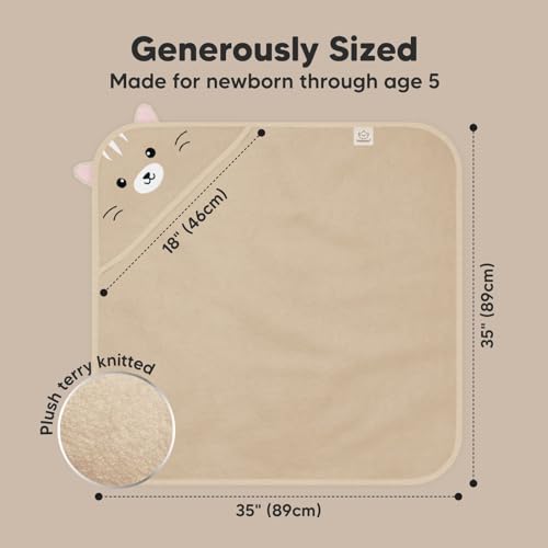 Image of KeaBabies Hooded Baby Towel for Newborn, Baby Bath Towels (Cat, 35x35) | Viscose Derived from Bamboo, Large Baby Towels with Hood, Boys, Girls, Toddler, Soft Absorbent Baby Bath Essentials