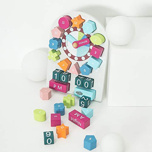 Ruyu Wooden Shape Sorting Clock – Teaching Time Number Weather Clock Shape Sorting Number Blocks, Montessori Early Learning Educational Puzzle Toy Gift For 2 3 Year Old Toddler Baby Kids #TOP5