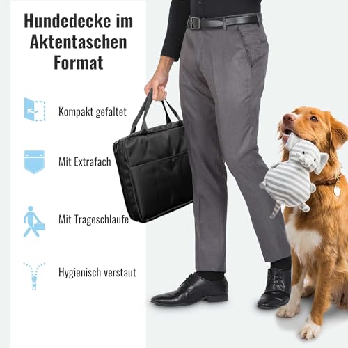 achilles Reisedecke für Hunde, Hundedecke mit weichem Lammfell-Imitat, Hundematte für Reise, Faltbare Liegedecke für unterwegs, Hundebett mit Tasche, waschbar, Schwarz, 100x70cm