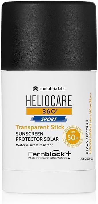 Helio.care 360º Sport Transparent Stick Spf 50+ Photoprotector Facial Stick Format for Athletes | Easy to Apply, for All Skin Types, Colorless | 25g