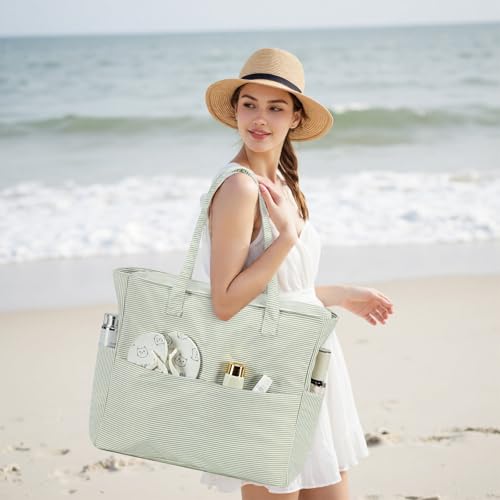Image of Waterproof Beach Tote Pool Bags for Women Ladies Extra Large Gym Tote Carry On Bag With Wet Compartment for Weekender Travel