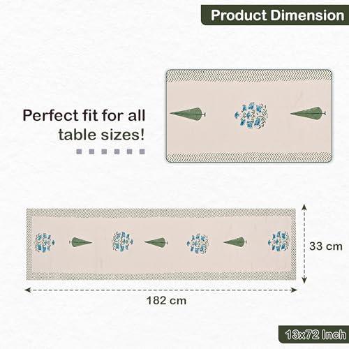 Image of Kuber Industries 13x72 Inch Dining Table Runner for Home Decor | 6 Seater Cotton Table Protecter Use for Kitchen & Buffet Cabinet | Tulips - White & Blue