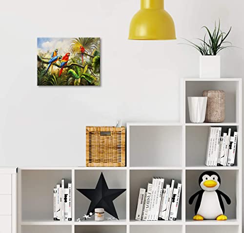 Woxfcart Bathroom Parrot Pictures Wall Art Tropical Macaw Bird Colorful Painting On Canvas For Teens Kids Children Room Walls Decor 15X12 thumb #4