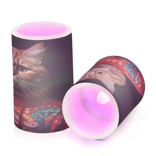 ALAZA Cat (49) Flickering Flameless Candles Battery Operated with Remote Timer,Tea Light Candles LED Pillar Votive Candles Set of 2 for Outdoor Indoor Decorations