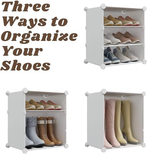 Image of Shoe Rack Multipurpose 5 Shelves Shoe Rack with Zip Door Cover & Side Pockets, Multiuse Wide Shelve,Rack for Footwear, Toys, Clothes (White, 8-Layer)