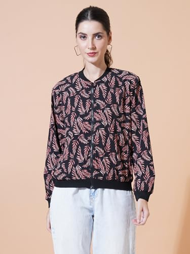 Image of 9 Impression Women's Printed Bomber Jackets | Full Zipper Regular Jacket | Casual Sweatshirt | Oversized Jackets for Women | Outdoor Office Wear Winter Jackets