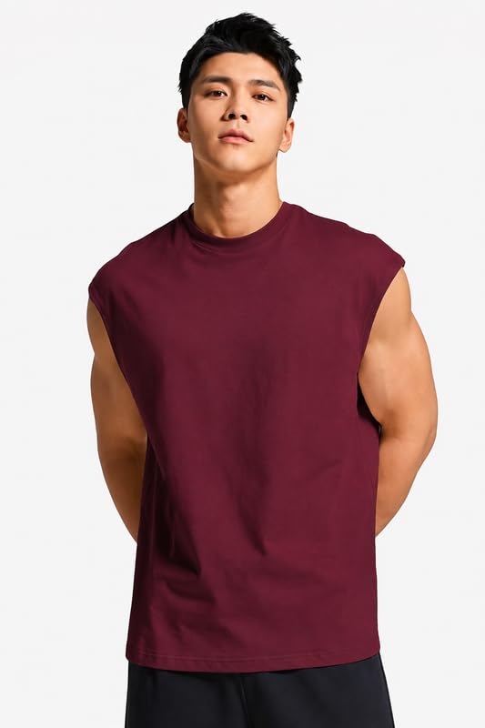 Image of Men Solid Sleeveless T-Shirt with Crew Neck for Gym, Sports and Casual Wear