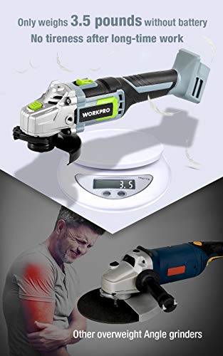 Workpro 20V Cordless Angle Grinder Kit, 4-1/2 Inch, Lightweight Angle Grinder Tool W/ 4.0Ah Lithium-Ion Battery & Fast Charger, Ergonomic Button Position For Reducing Hand Pressure… #TOP3