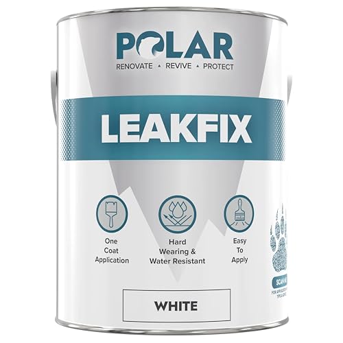 Image of Polar Leak Seal Paint - 2.5L, White - Waterproof Roof Sealant for Leaks & Cracks - Seals and Protects Roofs, Gutters, & Drainpipes from UV Damage - Easy One Coat Application