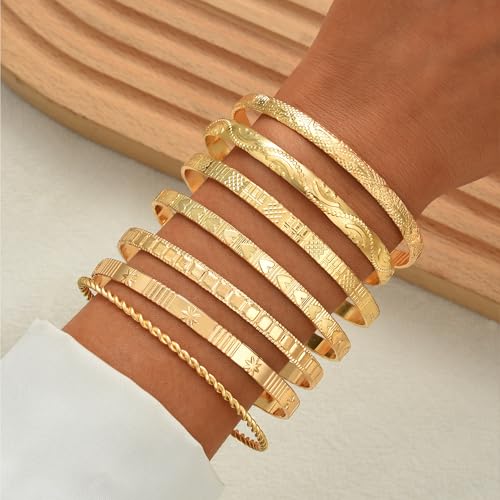 Image of IF ME Gold Bangle Bracelets for Women, Indian Bangles Stackable Set, Multi Layer Textured 18K Gold Plated Chunky Bracelets Boho Jewelrys Set