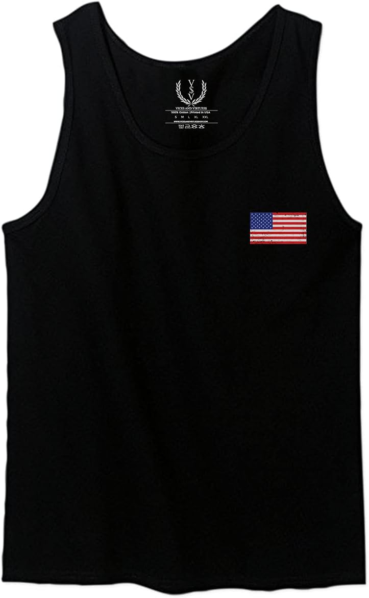 0072. Vintage American Flag United States Graphic USA 4th of July Memorial Military Patriotic Style Men's Tank Top - Image 2