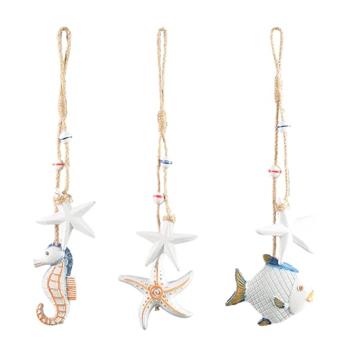 3pcs Wooden Coastal Wall Art, Hanging Beach Wall Decor with Rope, Nautical Wall Decor...