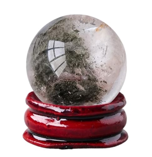 Green Phantom Crystal Ball Gemstone Sphere Fengshui Ornaments Sculpture Figurine for Divination Home Decoration Gift Men Women,7