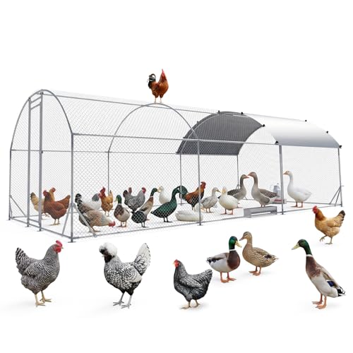 Metal Chicken Coop with Runs for Yard with Cover Waterproof Quail Coop Walk in Duck Coop Chicken Pen House Cage gallinero para gallinas with Security Lock for Outdoor Farm Rabbit Run 10x20FT