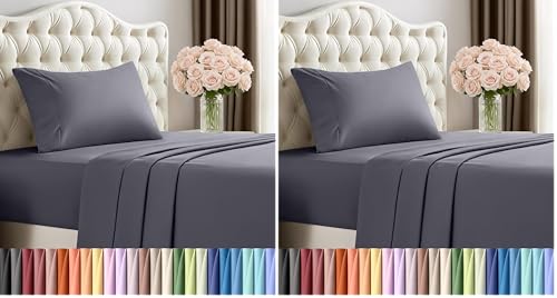 Image of Utopia Bedding Twin Bed Sheets Set, 3 Piece | Brushed Microfiber | Pack of 2 | Grey | Shrinkage Resistant