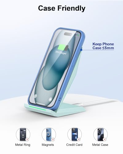 Image of NANAMI Wireless Charger - Fast Wireless Charging Stand Desktop Charger Dock for iPhone 17 /17 Air /16 /15 /14 /13 /12, 10W Phone Charging Stand for Samsung Galaxy S26 /S25 /S24 /S23 /S22 /S21 /S20 /10 /9